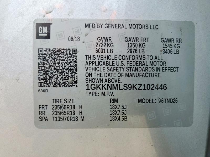 Aukcja sprzedaży 2019 Gmc Acadia, vin: 1GKKNMLS9KZ102446, numer aukcji: 61553356
