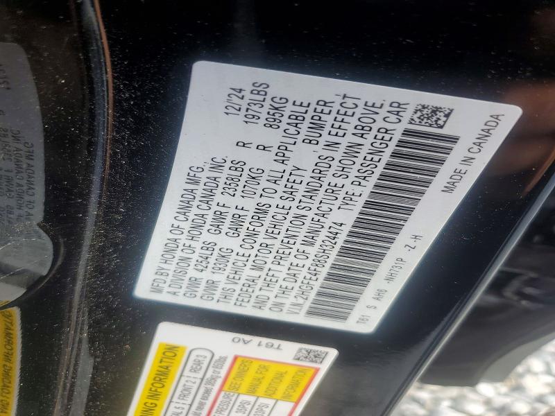 2025 Honda Civic მანქანა იყიდება აუქციონზე, vin: 2HGFE4F88SH324474, აუქციონის ნომერი: 59245796