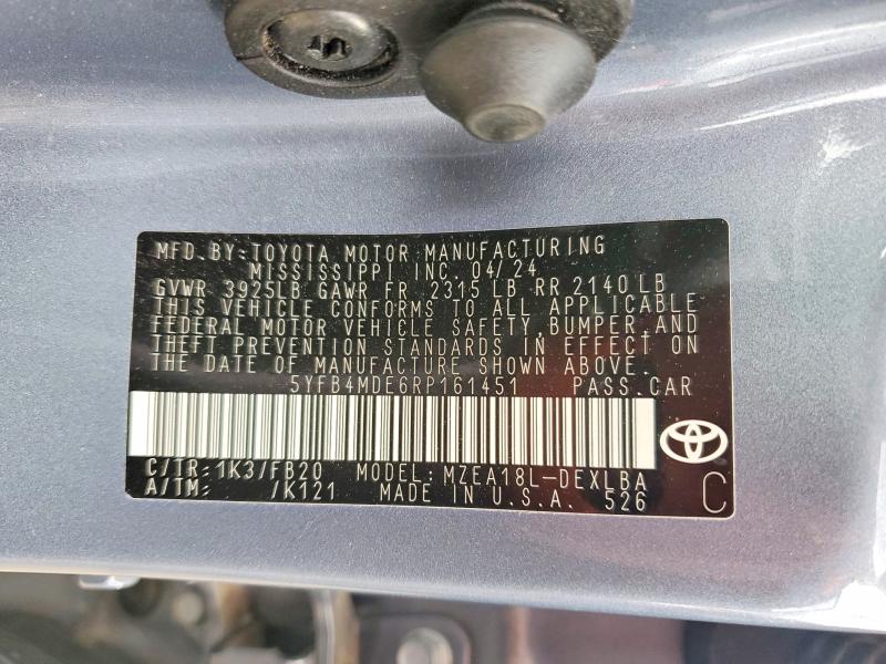 Продажа на аукционе авто 2024 Toyota Corolla, vin: 5YFB4MDE6RP161451, номер лота: 60365616