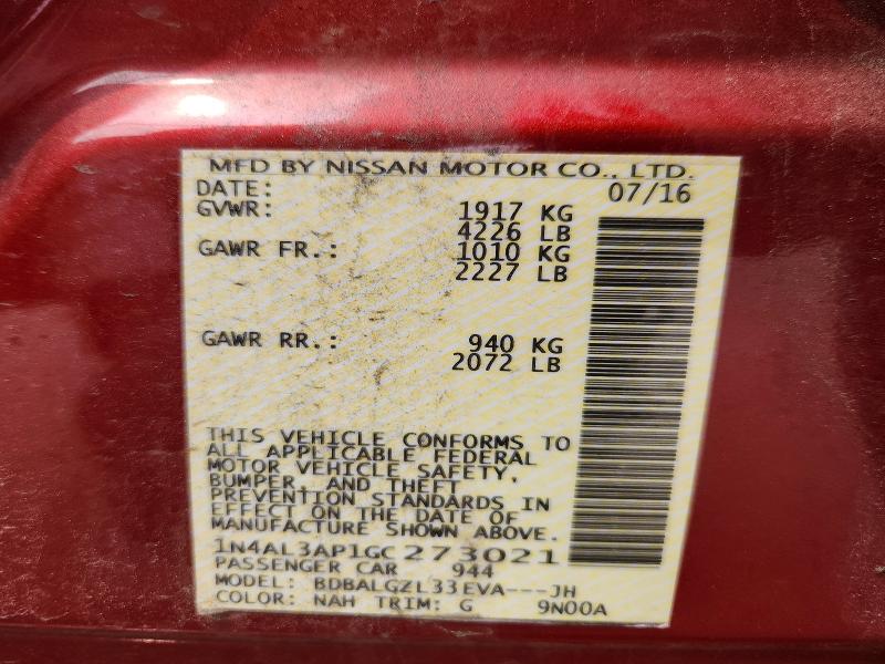 61424426 :رقم المزاد ، 1N4AL3AP1GC273021 vin ، 2016 Nissan Altima مزاد بيع