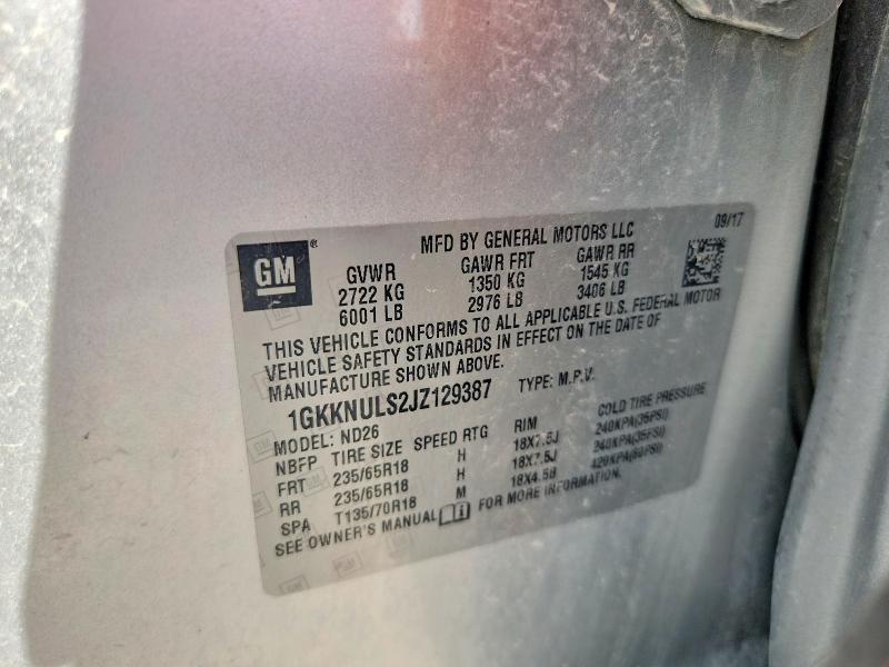 61469286 :رقم المزاد ، 1GKKNULS2JZ129387 vin ، 2018 Gmc Acadia مزاد بيع