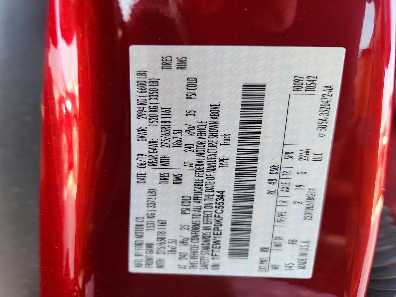 59886466 :رقم المزاد ، 1FTEW1EP0KFC55344 vin ، 2019 Ford F150 مزاد بيع