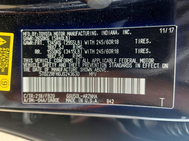 Продажа на аукционе авто 2018 Toyota Highlander, vin: 5TDZZRFH0JS243630, номер лота: 61201126