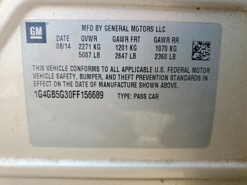 2015 Buick Lacrosse მანქანა იყიდება აუქციონზე, vin: 1G4GB5G30FF156689, აუქციონის ნომერი: 61066876