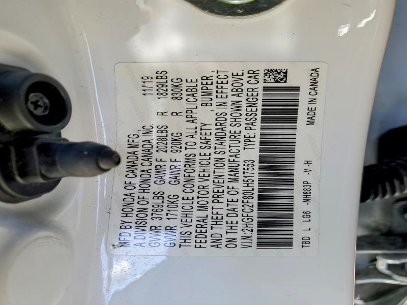 Aukcja sprzedaży 2020 Honda Civic, vin: 2HGFC2F80LH517553, numer aukcji: 60218136