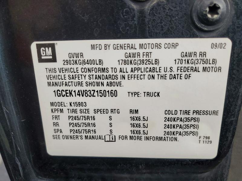 Aukcja sprzedaży 2003 Chevrolet Silverado, vin: 1GCEK14V83Z150160, numer aukcji: 60324376
