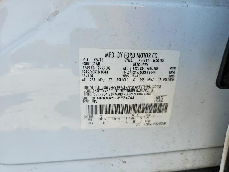 Aukcja sprzedaży 2016 Ford Edge, vin: 2FMPK4J89GBB84783, numer aukcji: 61131796