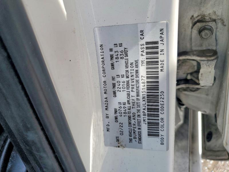 Aukcja sprzedaży 2022 Mazda 3, vin: JM1BPAJLXN1514877, numer aukcji: 61304236