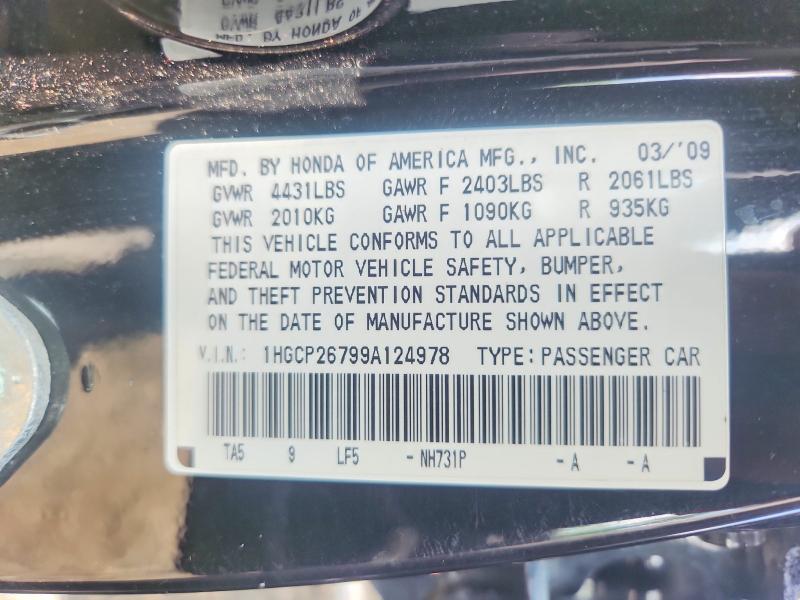 59622506 :رقم المزاد ، 1HGCP26799A124978 vin ، 2009 Honda Accord مزاد بيع