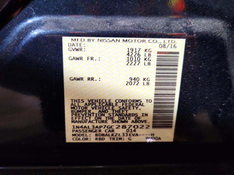 2016 Nissan Altima მანქანა იყიდება აუქციონზე, vin: 1N4AL3AP7GC287022, აუქციონის ნომერი: 61192836