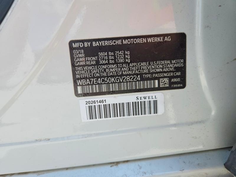 Aukcja sprzedaży 2019 Bmw 740, vin: WBA7E4C50KGV28224, numer aukcji: 59230046