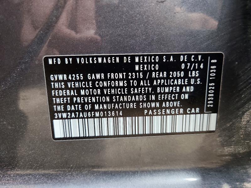 2015 Volkswagen Golf მანქანა იყიდება აუქციონზე, vin: 3VW2A7AU6FM013614, აუქციონის ნომერი: 62779256