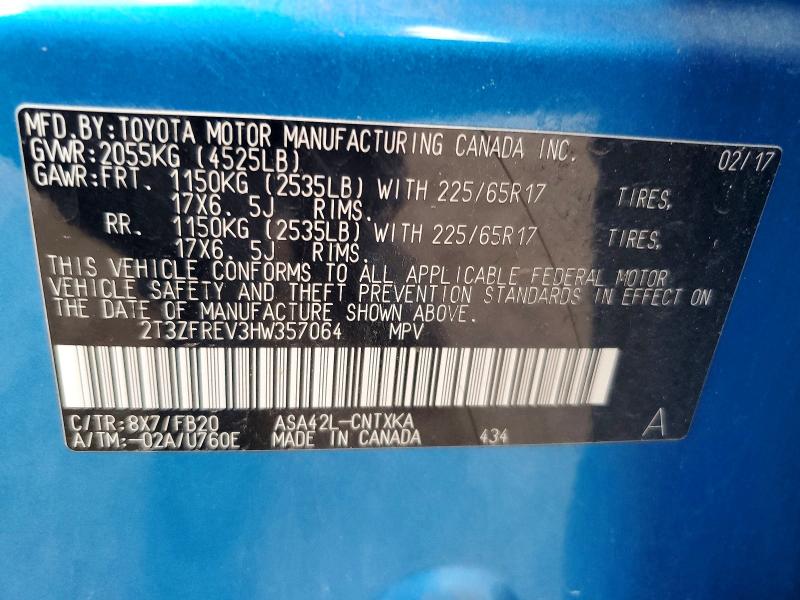 2017 Toyota Rav4 მანქანა იყიდება აუქციონზე, vin: 2T3ZFREV3HW357064, აუქციონის ნომერი: 60799016