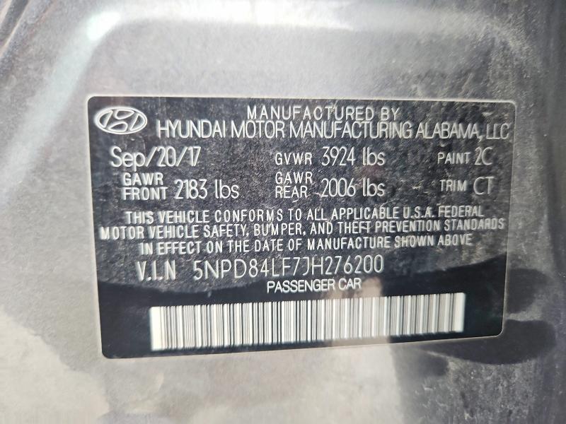 60746616 :رقم المزاد ، 5NPD84LF7JH276200 vin ، 2018 Hyundai Elantra مزاد بيع