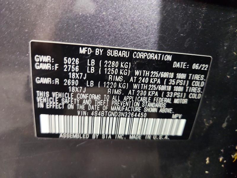 Aukcja sprzedaży 2022 Subaru Outback, vin: 4S4BTGND3N3264450, numer aukcji: 59271546