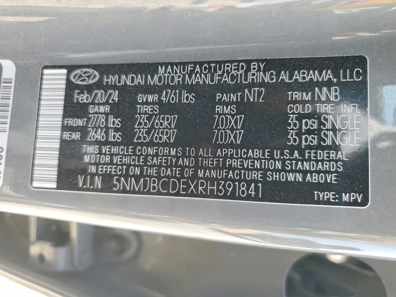 Aukcja sprzedaży 2024 Hyundai Tucson, vin: 5NMJBCDEXRH391841, numer aukcji: 62468796