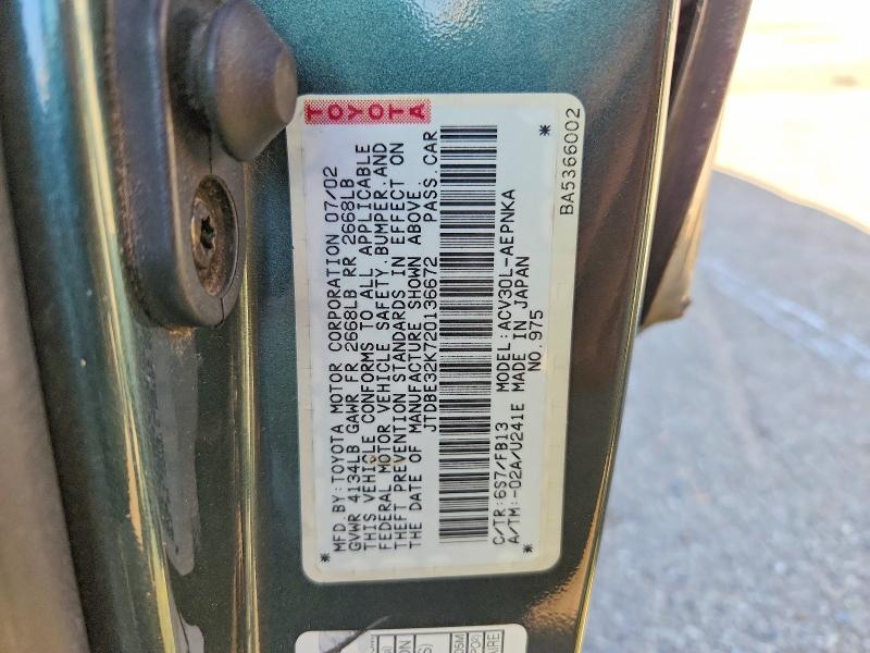 Продажа на аукционе авто 2002 Toyota Camry, vin: JTDBE32K720136672, номер лота: 62933366