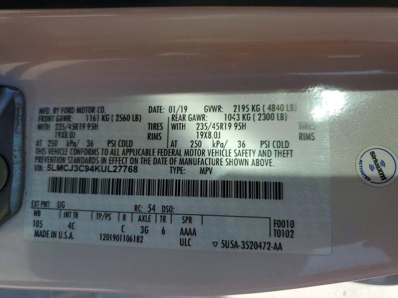 Aukcja sprzedaży 2019 Lincoln Mkc, vin: 5LMCJ3C94KUL27768, numer aukcji: 61445826