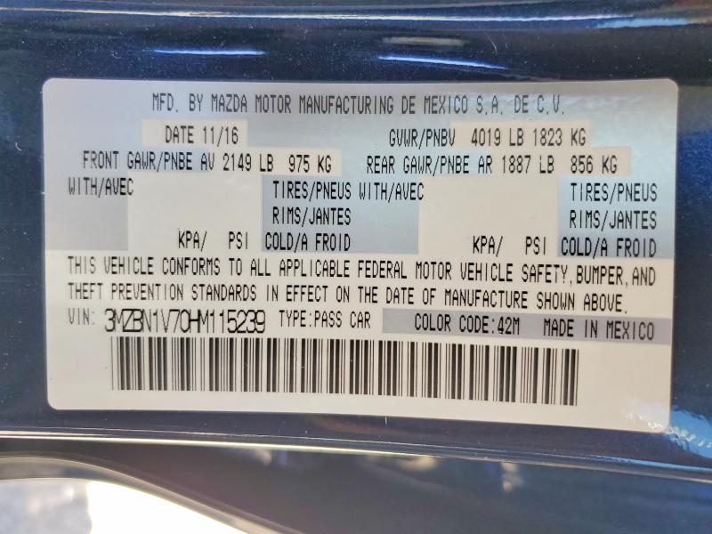 Продажа на аукционе авто 2017 Mazda 3, vin: 3MZBN1V70HM115239, номер лота: 62713386