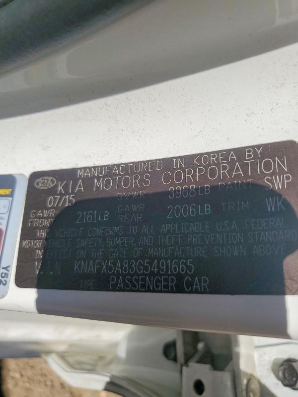 62855646 :رقم المزاد ، KNAFX5A83G5491665 vin ، 2016 Kia Forte مزاد بيع