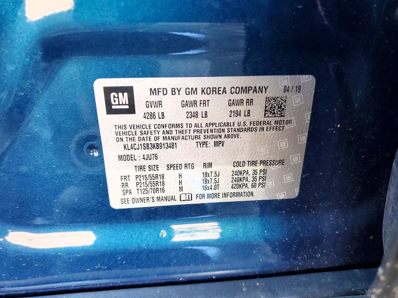 60155176 :رقم المزاد ، KL4CJ1SB3KB913481 vin ، 2019 Buick Encore مزاد بيع