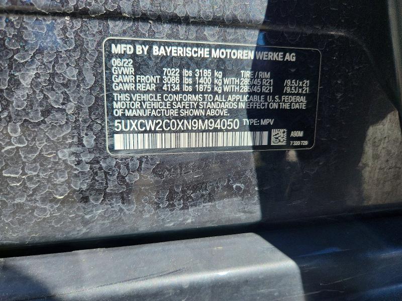 2022 Bmw X7 მანქანა იყიდება აუქციონზე, vin: 5UXCW2C0XN9M94050, აუქციონის ნომერი: 60775166