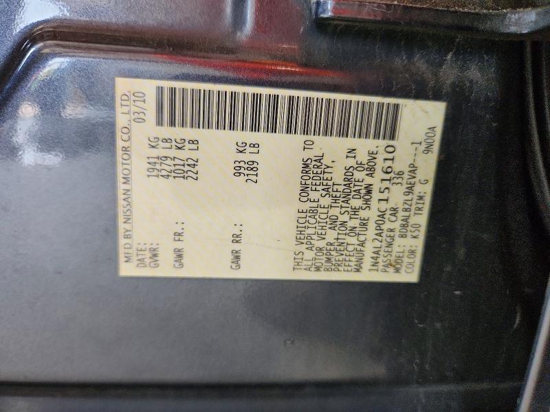 60302816 :رقم المزاد ، 1N4AL2AP0AC151610 vin ، 2010 Nissan Altima مزاد بيع