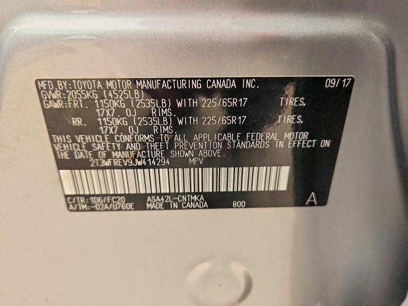 Продаж на аукціоні авто 2018 Toyota Rav4, vin: 2T3WFREV9JW414294, номер лоту: 61400326