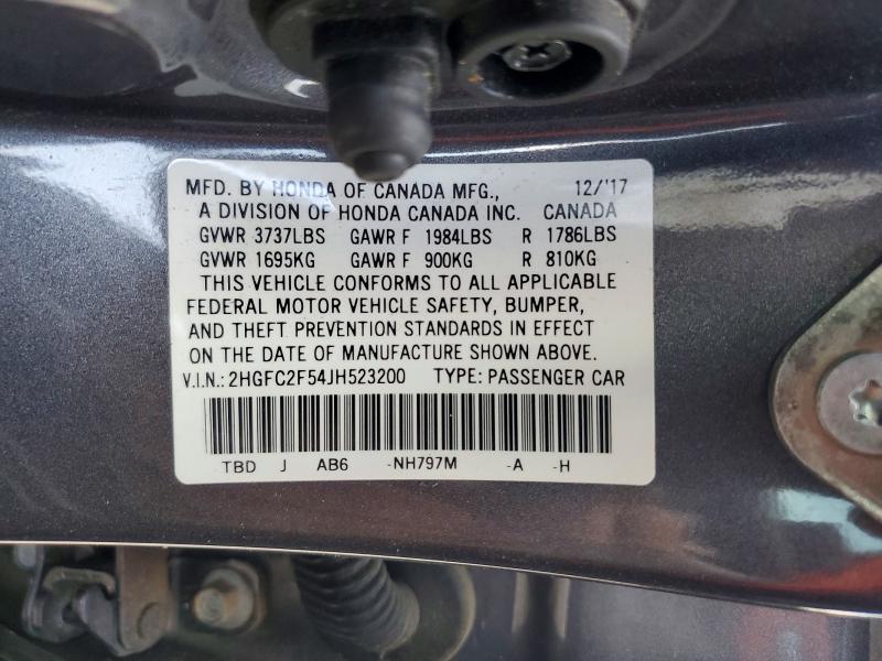 Продаж на аукціоні авто 2018 Honda Civic, vin: 2HGFC2F54JH523200, номер лоту: 59117076
