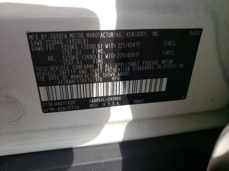 59981136 :رقم المزاد ، 4T3RWRFV1RU142170 vin ، 2024 Toyota Rav4 Hybrid مزاد بيع