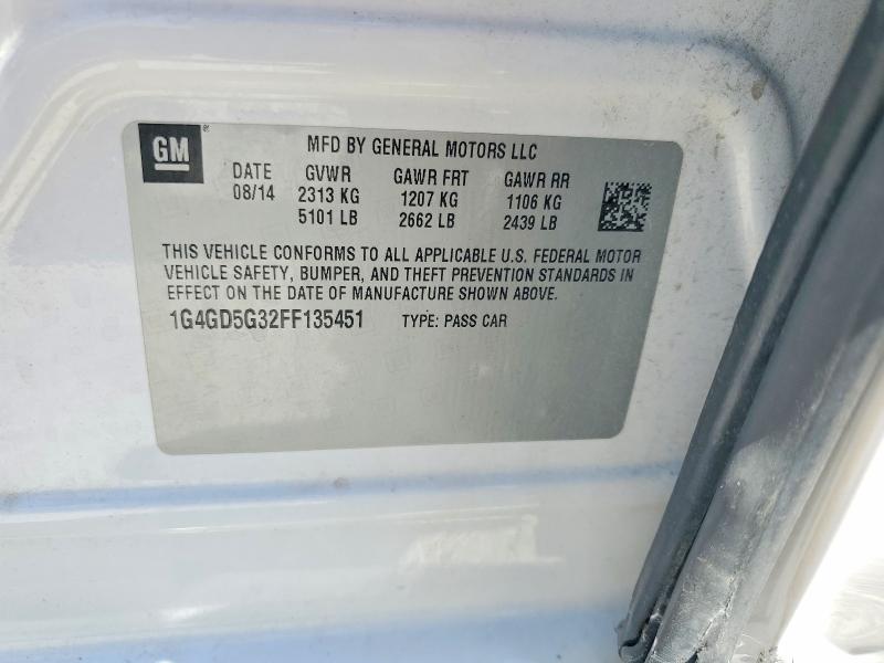60241506 :رقم المزاد ، 1G4GD5G32FF135451 vin ، 2015 Buick Lacrosse مزاد بيع