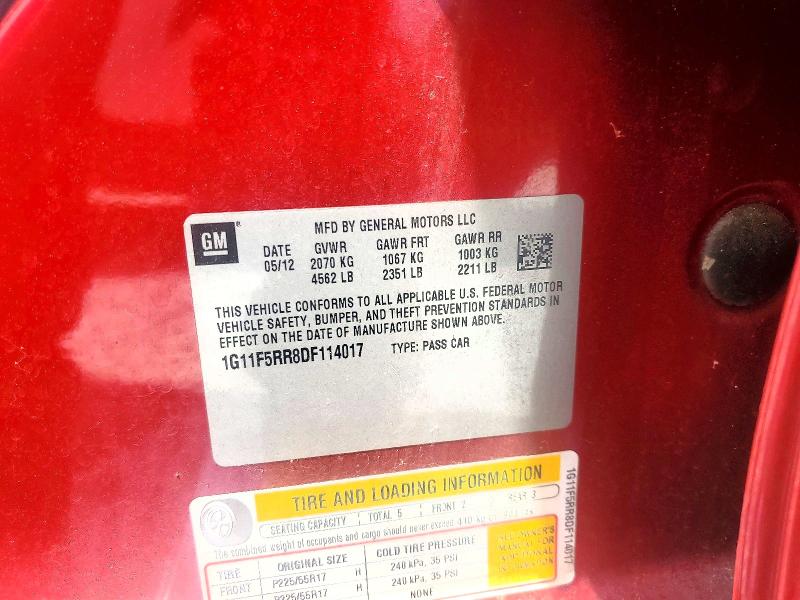 Продаж на аукціоні авто 2013 Chevrolet Malibu, vin: 1G11F5RR8DF114017, номер лоту: 60879936