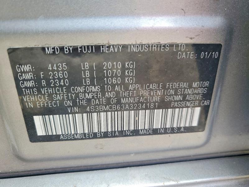2010 Subaru Legacy მანქანა იყიდება აუქციონზე, vin: 4S3BMCB63A3234181, აუქციონის ნომერი: 59662116