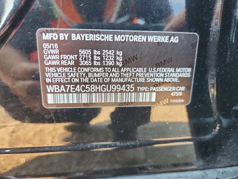 Продаж на аукціоні авто 2017 Bmw 740, vin: WBA7E4C58HGU99435, номер лоту: 62997656