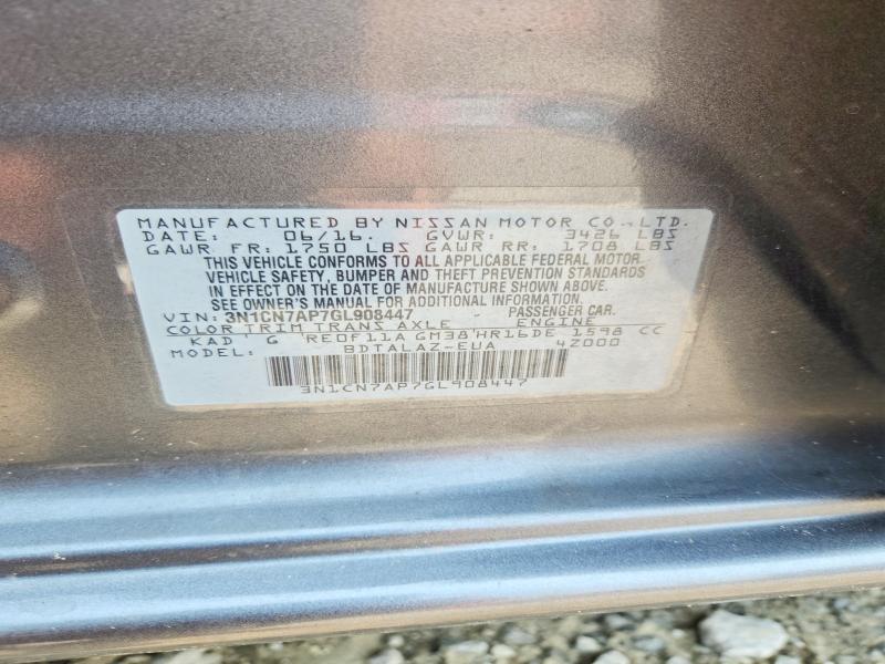 Продаж на аукціоні авто 2016 Nissan Versa, vin: 3N1CN7AP7GL908447, номер лоту: 63012706