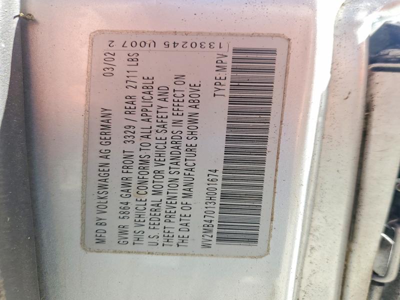 Продажа на аукционе авто 2003 Volkswagen Eurovan, vin: WV2MB47013H001674, номер лота: 60141056