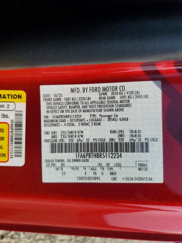 2024 Ford Mustang მანქანა იყიდება აუქციონზე, vin: 1FA6P8TH8R5112234, აუქციონის ნომერი: 62330416