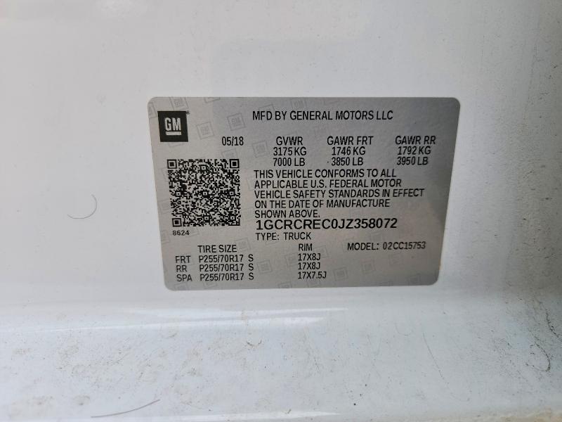 Продажа на аукционе авто 2018 Chevrolet Silverado, vin: 1GCRCREC0JZ358072, номер лота: 60492536
