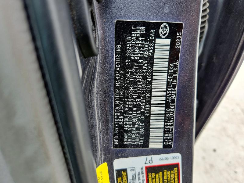 Aukcja sprzedaży 2012 Toyota Camry, vin: 4T1BF1FK1CU140587, numer aukcji: 61440946