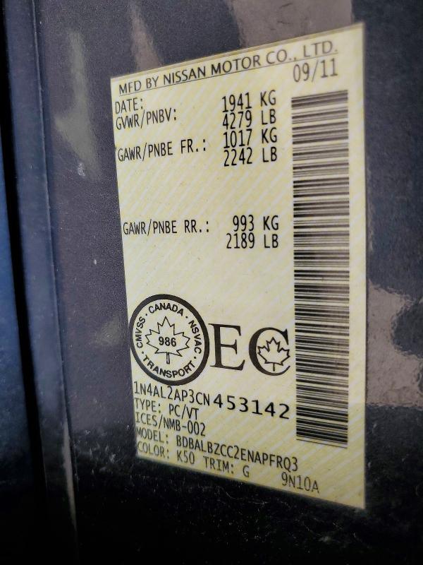 Aukcja sprzedaży 2012 Nissan Altima, vin: 1N4AL2AP3CN453142, numer aukcji: 60124726