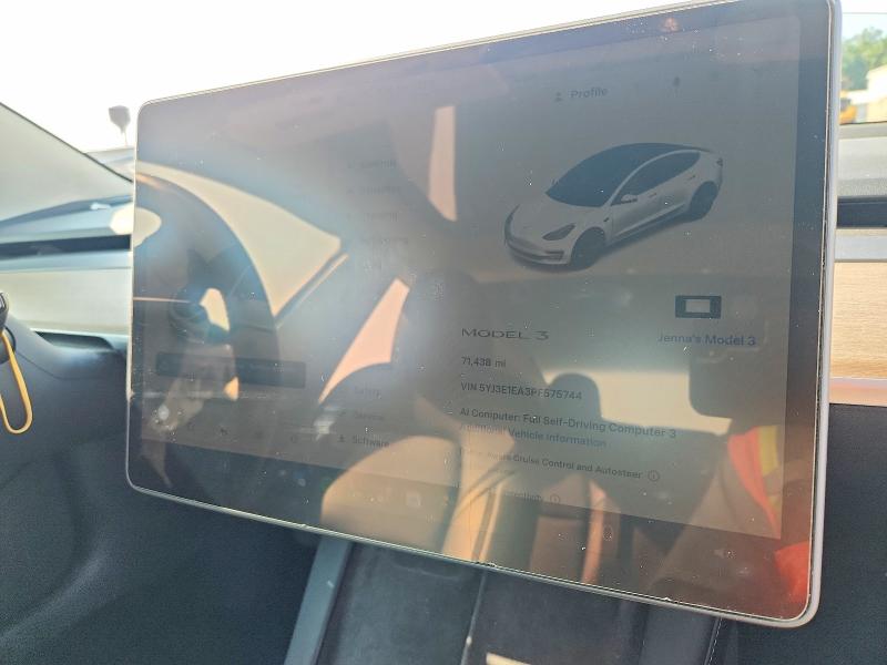 2023 Tesla Model 3 მანქანა იყიდება აუქციონზე, vin: 5YJ3E1EA3PF575744, აუქციონის ნომერი: 62411486
