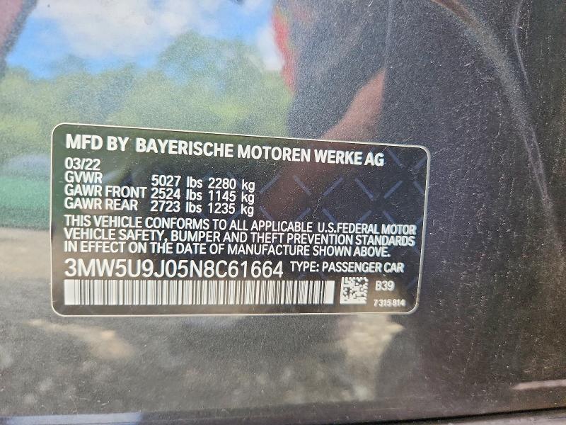 62589066 :رقم المزاد ، 3MW5U9J05N8C61664 vin ، 2022 Bmw M340xi مزاد بيع