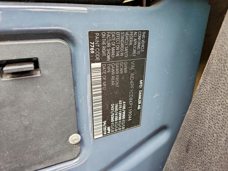 Продаж на аукціоні авто 2019 Mercedes-benz Sprinter, vin: WD4PF1CD8KP119044, номер лоту: 62423096