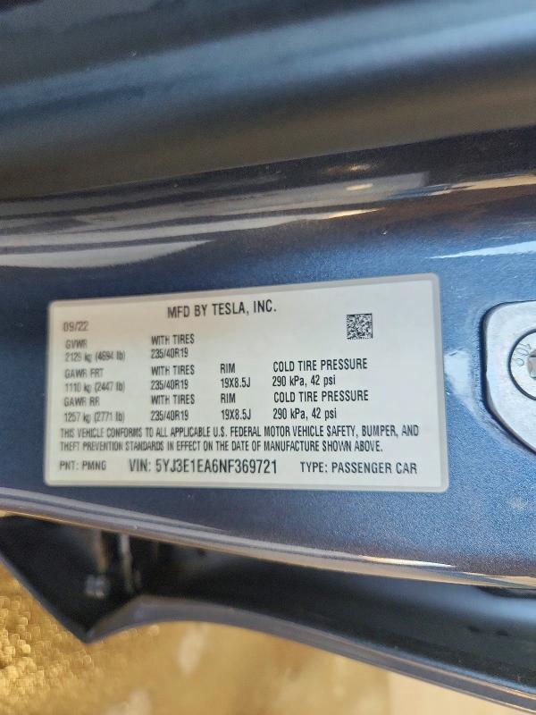 Продажа на аукционе авто 2022 Tesla Model 3, vin: 5YJ3E1EA6NF369721, номер лота: 62137916