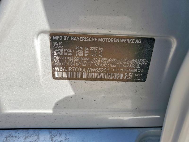 61763816 :رقم المزاد ، WBAJR7C05LWW65201 vin ، 2020 Bmw 530 مزاد بيع