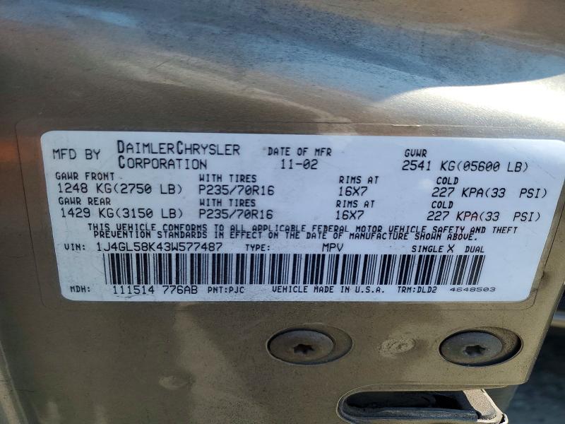 Aukcja sprzedaży 2003 Jeep Liberty, vin: 1J4GL58K43W577487, numer aukcji: 61161896