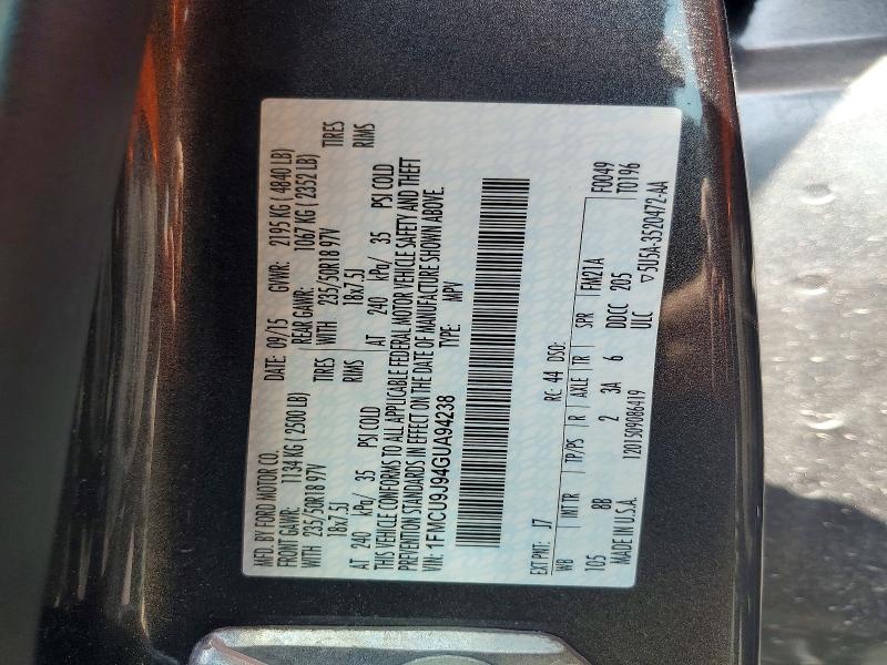 Aukcja sprzedaży 2016 Ford Escape, vin: 1FMCU9J94GUA94238, numer aukcji: 58356596