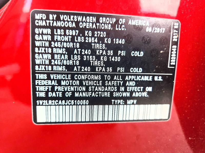 2018 Volkswagen Atlas მანქანა იყიდება აუქციონზე, vin: 1V2LR2CA8JC510050, აუქციონის ნომერი: 61396646