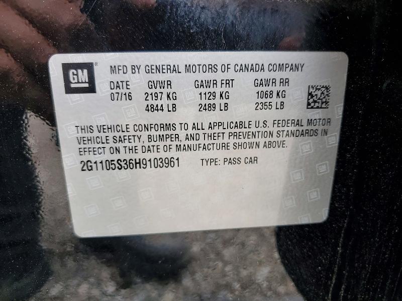 59817706 :رقم المزاد ، 2G1105S36H9103961 vin ، 2017 Chevrolet Impala مزاد بيع