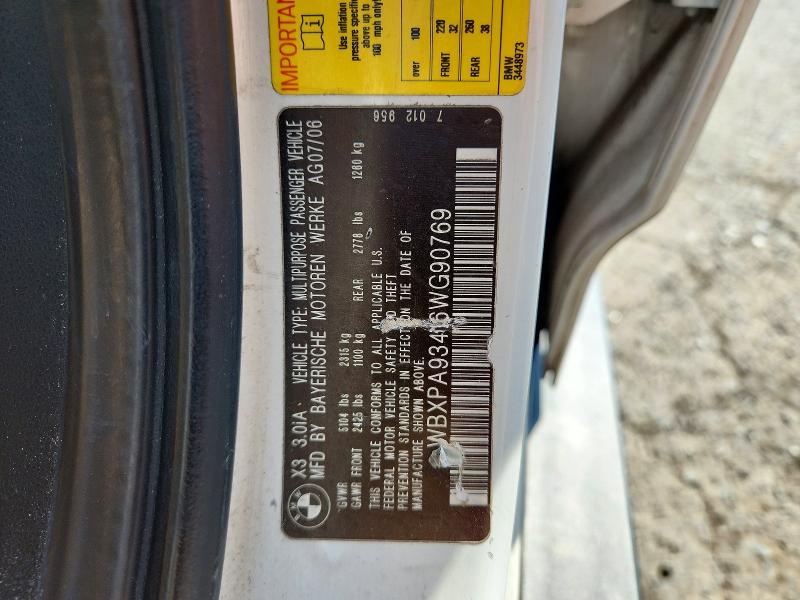 Aukcja sprzedaży 2006 Bmw X3, vin: WBXPA93416WG90769, numer aukcji: 58917296